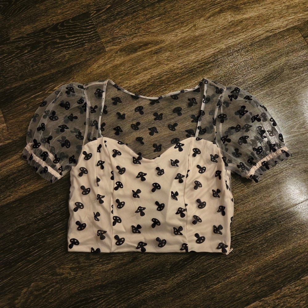 Hot Topic Sheer Sleeve Top with Glitter Design